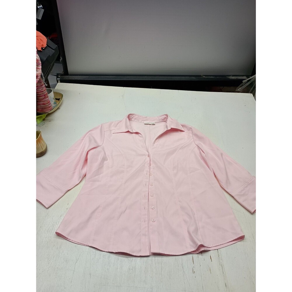 Cato Womens Pink Button Up Shirt Size 18/20W 3/4 Sleeve Collared